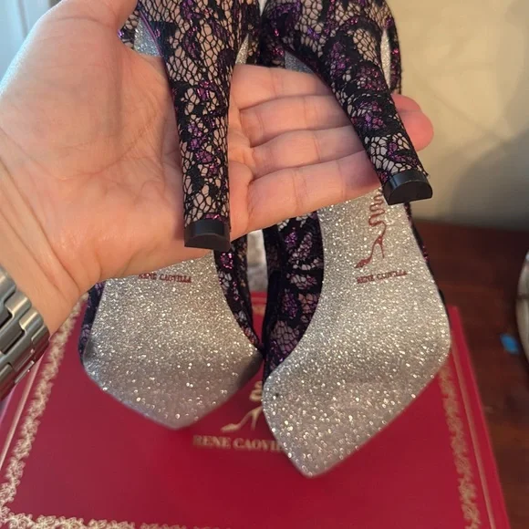 Rene Caovilla Fuxia Cobalt Lace Strass Shoes